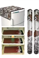 Knit Printed Fridge 3 Pcs Mat with 2 Pcs Handle & Top Cover 