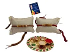 Wooden 2 Pcs Rakhi with 4.5 Inch Plate & Greeting card, Roli 