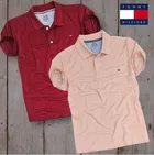 Poly Blend Half Sleeves Printed T-Shirt for Men (Red & Pink, M) (Pack of 2)