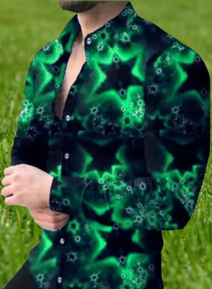 Lycra Printed Shirt For Men, Green (XL)