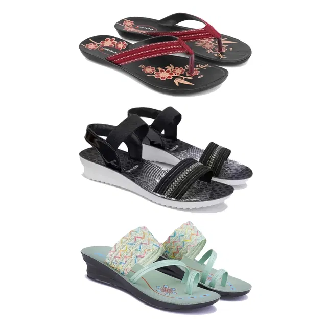Flats with Heels & Sandals for Women (Multicolor, 6) (Set of 3)