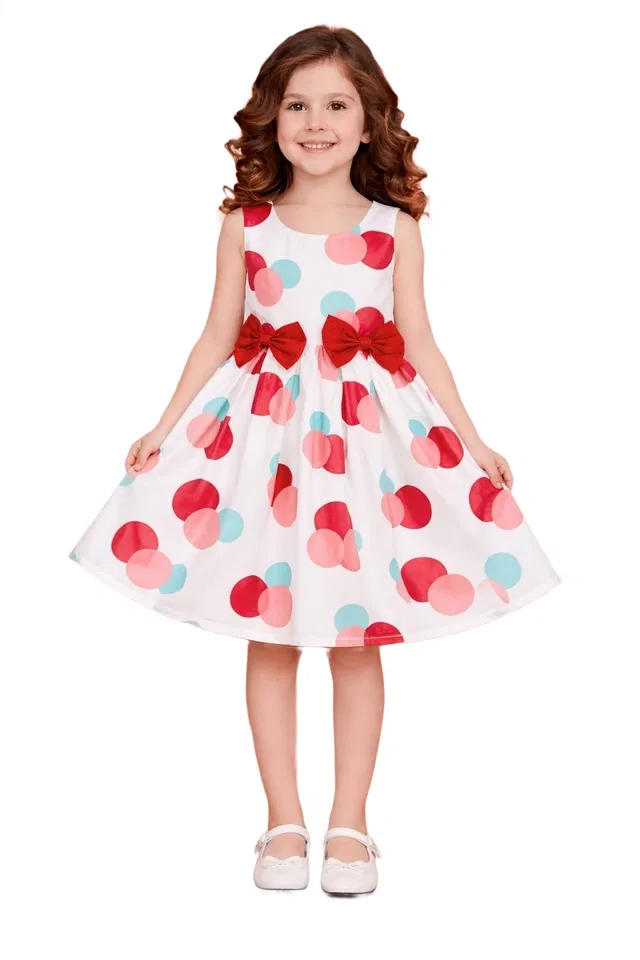 Printed Party Wear Dress for Girls (Multicolor, 5-6 Years)