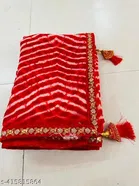 Georgette Printed Saree for Women, Red 