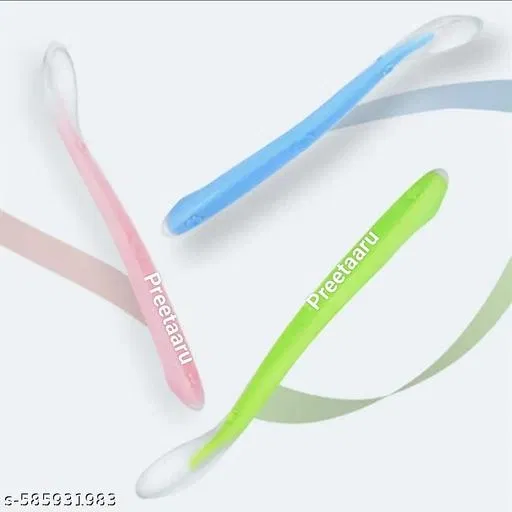 Preetaaru (Pack Of 3) Baby Soft Silicone Feeding Spoon For Kids