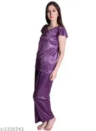 Comfortable Satin Nightsuits for Women, Purple 