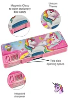 Unicorn Pencil Box Magnet Stationery Case Double Side For Kids / Kids Stationary Set Organizer For Kids Girls, Boys With Pencils, Pen, Eraser & Sharpener (Pack Of 1)