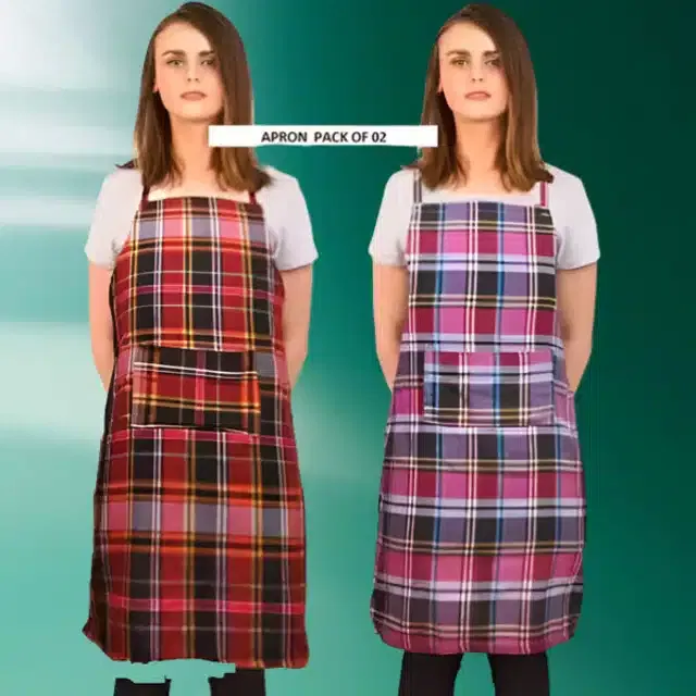 Cotton Kitchen Aprons (Multicolor, Pack of 2)