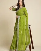 Georgette Solid Saree for Women, Olive 