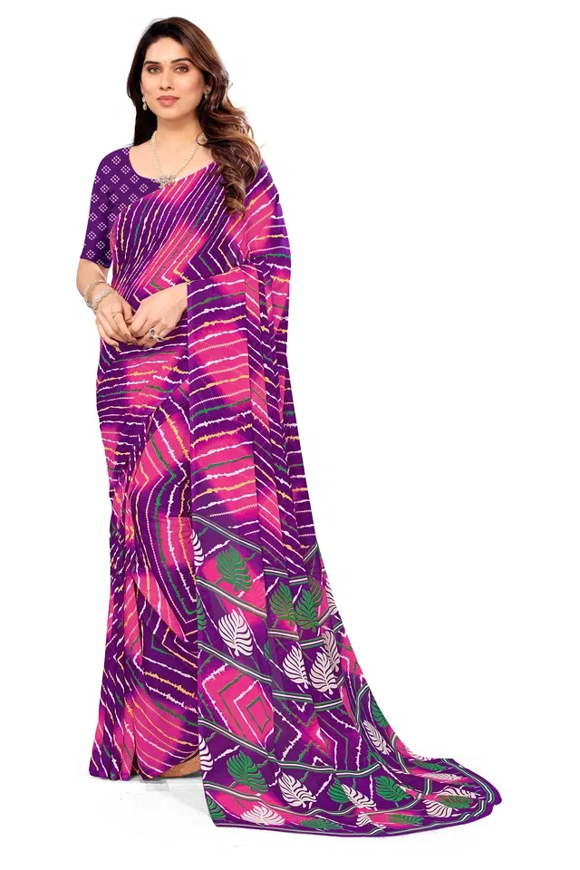 Georgette Printed Saree for Women (Purple, 6.3 m)