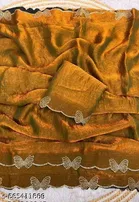 Georgette Solid Saree For Women, Orange