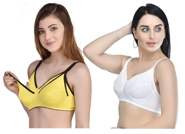 Cotton Blend Solid Non Padded Feeding Bras for Women (Multicolor, 32) (Pack of 2)