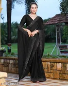 Georgette Embellished Saree For Women, Black
