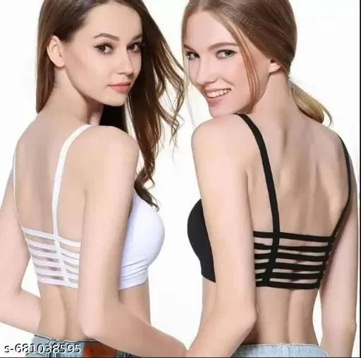 Cotton Bandeau Bra with Bows for Women, Pack of 2 (Black, 32B)