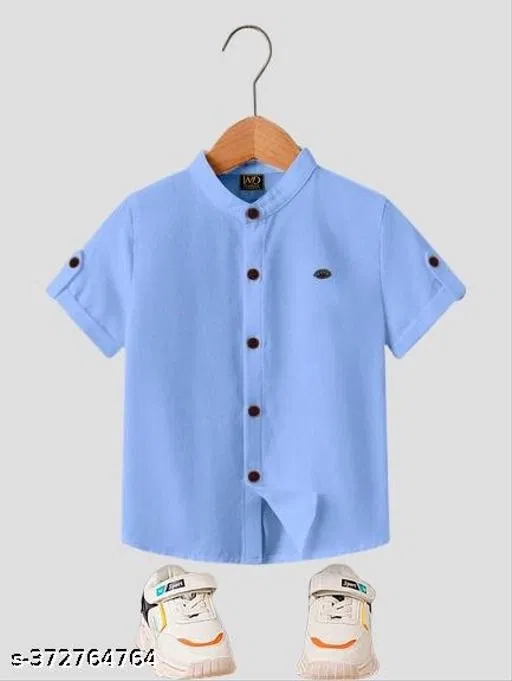 Solid Mandarin Collar Shirt for Boys (Aqua Blue, 12-13 Years)