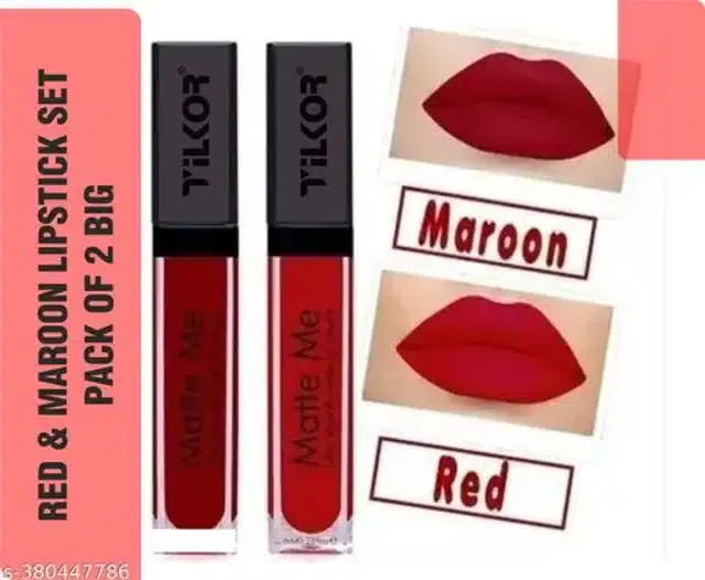 Til Kor Liquid Lipsticks (Maroon & Red, Pack of 2)