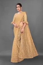 Net Solid Saree for Women 