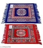 Cotton Pooja Mat (Red & Blue, 19x19 inches) (Pack of 2)