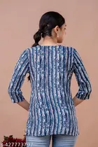 Cotton Printed Short Kurti for Women, Blue 