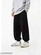 Cotton Blend Solid Trackpant for Men, Black 