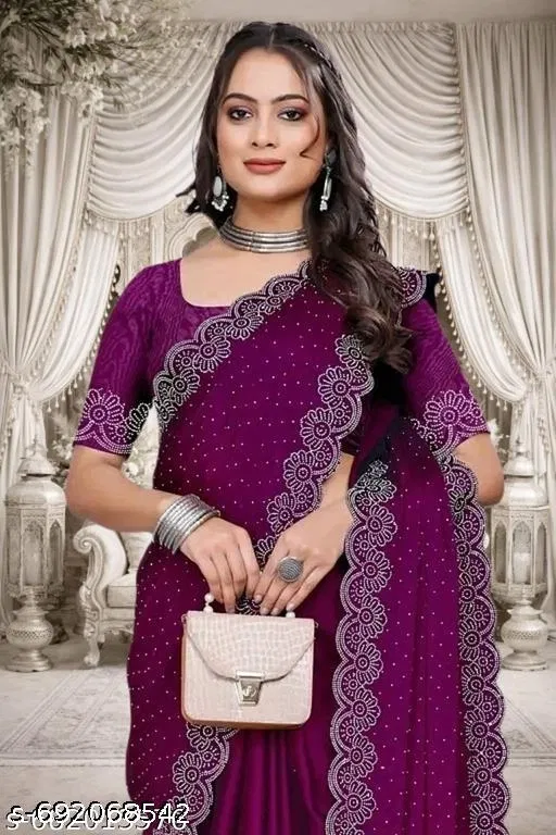 Georgette Embroidered Saree For Women, Purple