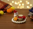 Metal Decoretive Pooja Thali, Multicolour Pack of 1