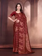 Banarasi Silk Embroidered Saree for Women (Maroon, 6.3 m)