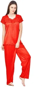 Satin Solid Nightsuit Set for Women 