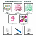 Minnie Mouse Theme 9th Happy Birthday Decoration Items For Girls , Multicolor, Pack of 110