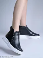 Solid Flatform Heeled Boots for Women Black 