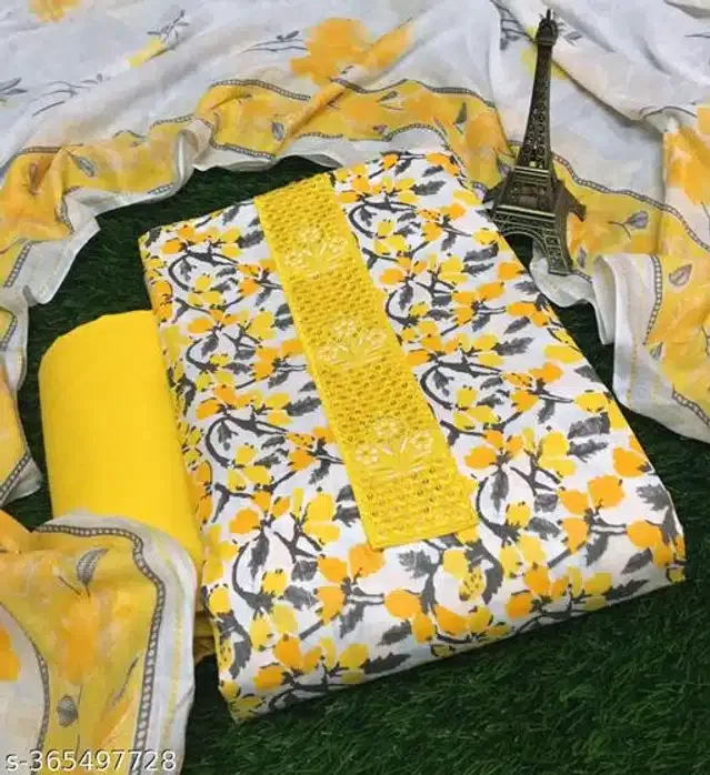 Cotton Printed Unstitched Dress Material for Women (Yellow)