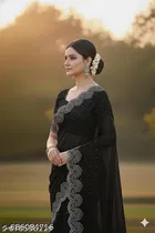Georgette Embellished Saree For Women, Black