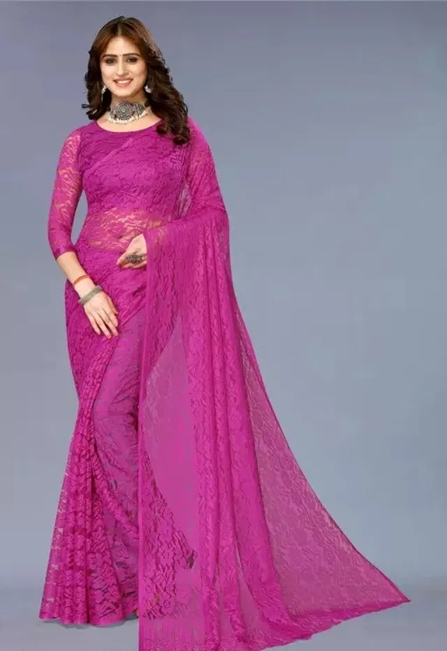 Net Floral Saree for Women (Purple, 6.3 m)