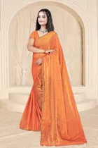 Satin Solid Saree for Women, Orange 