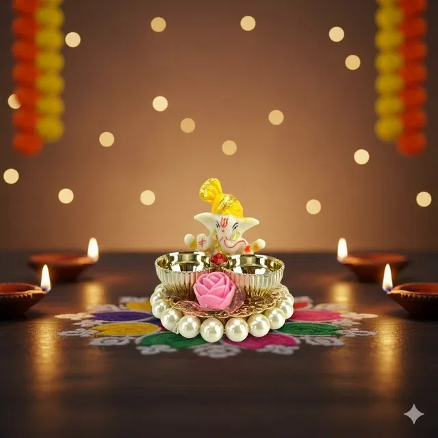 Metal Decoretive Pooja Thali, Multicolour Pack of 1