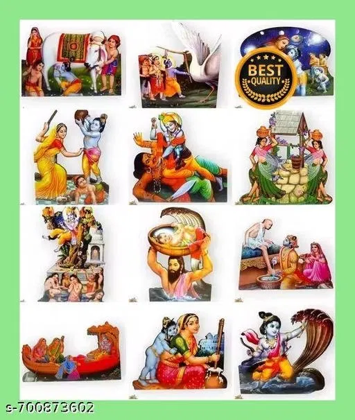 Krishna Leela Set, Pack of 12 (Wooden, Multi)