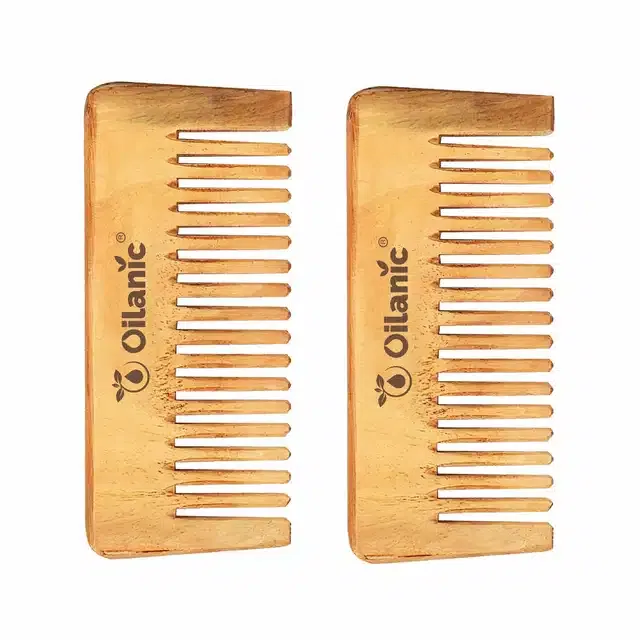 Herbal Handmade Neem Wooden Comb (Pack of 2, 5.5 inches)