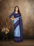 Art Silk Printed Saree for Women, Blue 