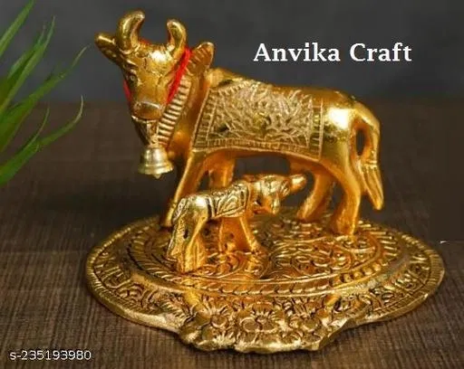 Brass Kamdhenu Cow Statue (Yellow)
