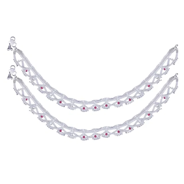 Brass Rhodium Plated Anklet Set (Silver, Set of 1)