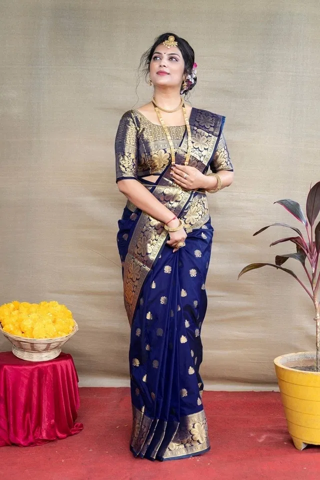 Silk Woven Design Saree for Women, Navy Blue (6.3 m)