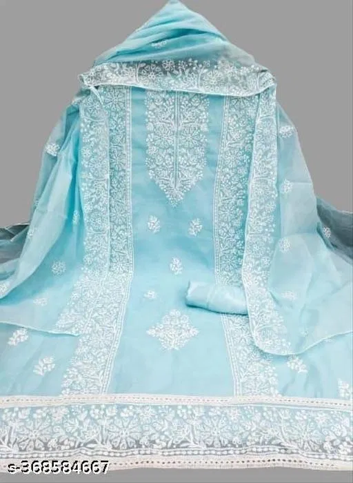 Embroidered Floral Patiala Suits for Women (Blue, Un Stitched)