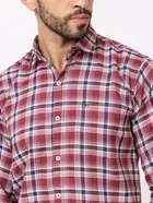Cotton Blend Checkered Shirt for Men, Maroon 