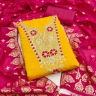 Chanderi Cotton Embroidered Unstitched Suit Fabric, Yellow