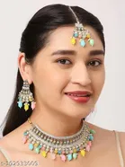 Kundan Multi Colour Light Gold Antik Chocker Set for Women 