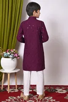 Rayon Cotton Embellished Kurta with Payjama for Boys, Wine & White 