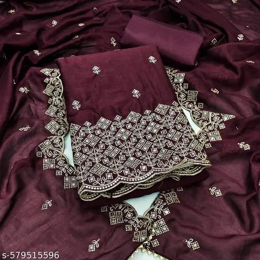 Vichitra Silk Punjabi/All Over Suits for Women (Cherry, 7.05 meter (4XL)