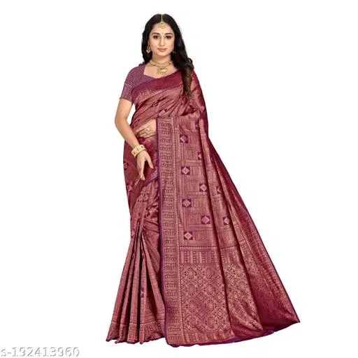 Kanjivaram Jacquard Silk Saree With Unstitched Blouse Piece for Women (Purple)
