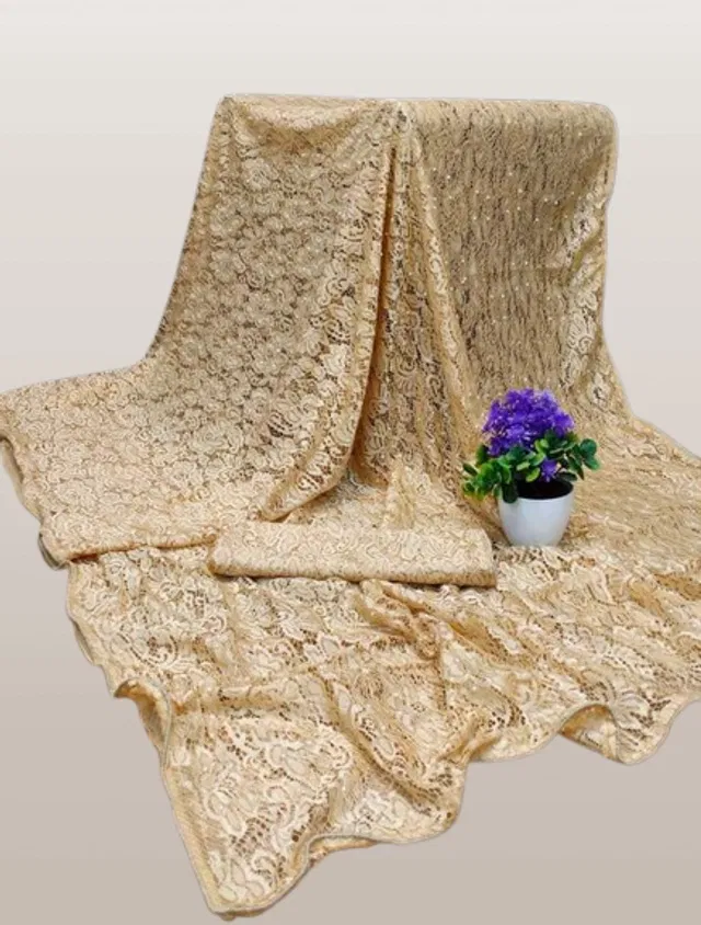 Net Solid Saree for Women (Cream, 6.3 m)