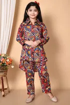 Rayon Printed Kurti with Pant for Girls (Red, 1-2 Years)
