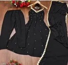 Georgette Solid Kurta & Paint & Dupatta Set For Womens, Black 